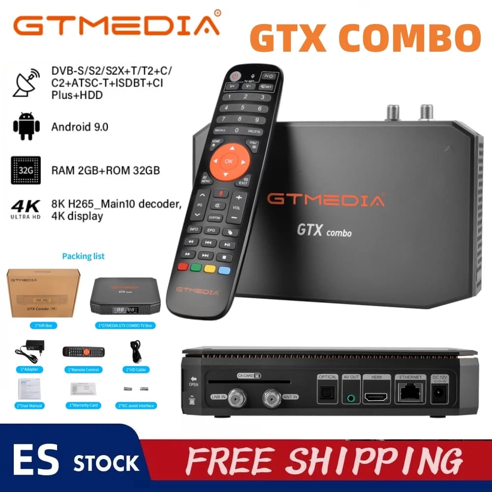 GTMEDIA GTX COMBO DVB-S/S2/S2X+T/T2+C/C2 Satellite Receiver,2GB DD4+32GB 4K/8K Android 9.0 TV Box With CA Card Slot & CI+BT1.4