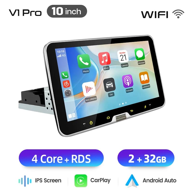 Junsun 10 inch Rotatable IPS Touch Screen 1 Din Universal Wireless For Apple Carplay Android Auto Car Radio Androidauto Stereo Multimedia Video Player Smart Intelligent Systems GPS Navigation Head Unit Autoradio WIFI BT 4G WIFI FM AM DSP RDS SWC