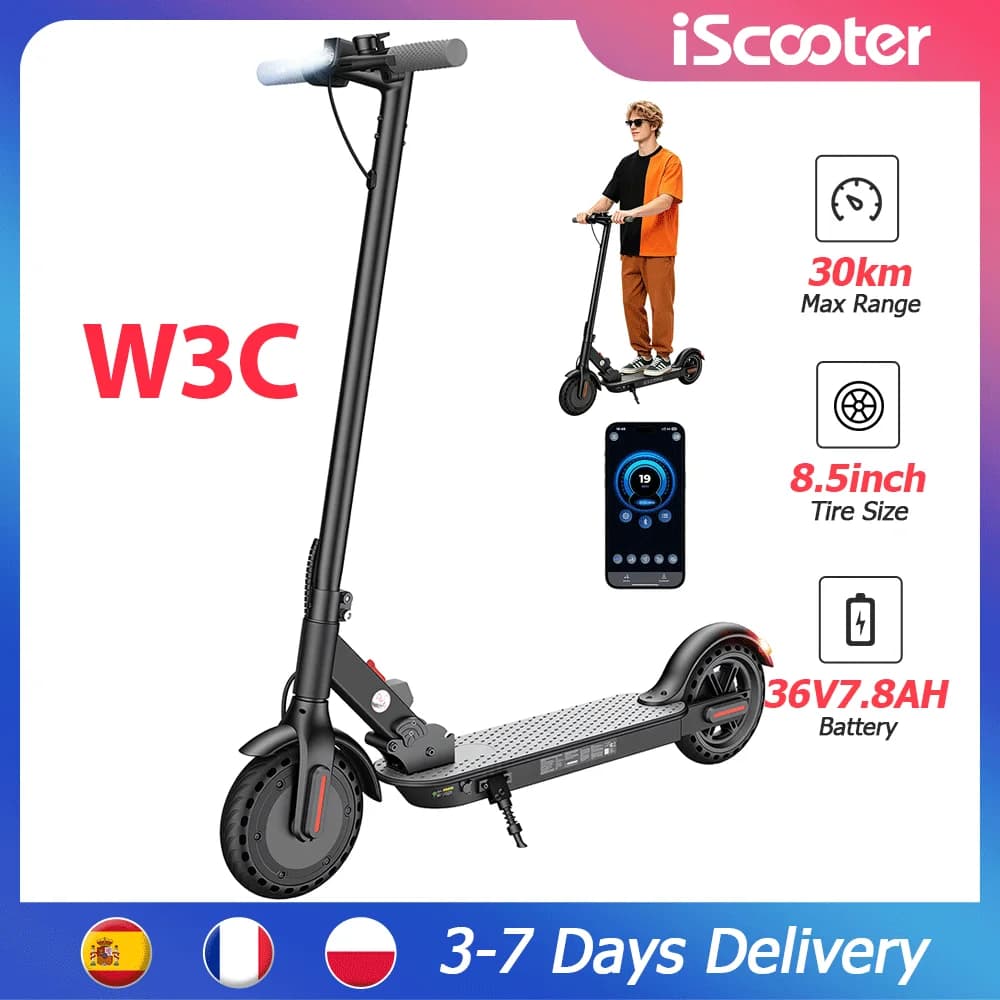 W3 Electric Scooter EU 8.5 Inch 350W Motor 36V Battery 24-34KM Range Rear Drive Pneumatic Tire Commuter Scooter Rear Hub Brake E Brake