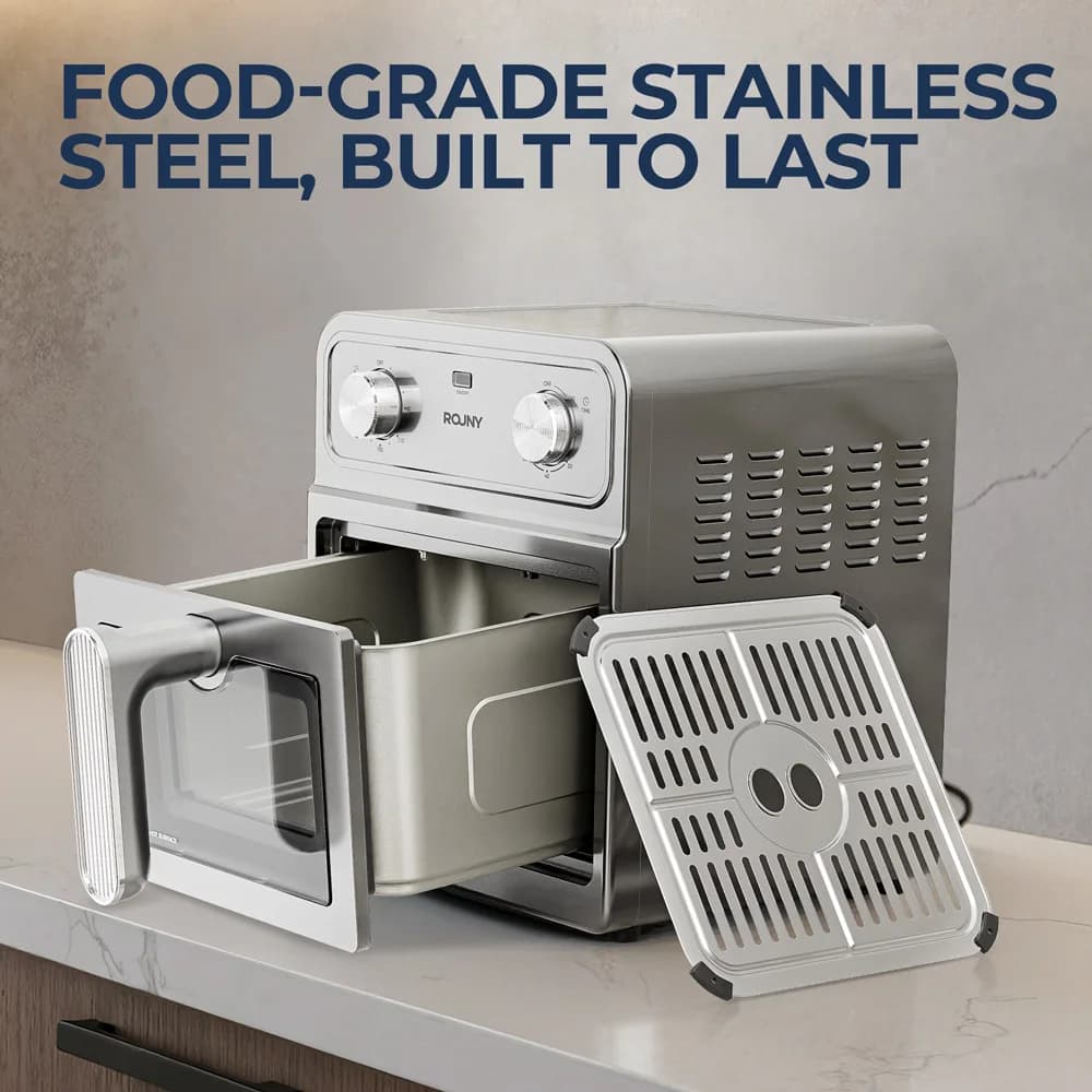 6.5L Air Fryer Oven with View-Window & Classic Knob Control 80-200℃ Dual-Heating No-Turn Baking, Family Size