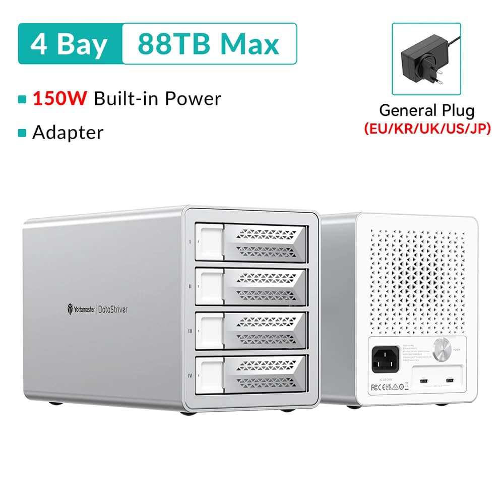 Yottamaster 10Gbps 2.5/3.5"SATA HDD SSD Enclosure Type C HD External Case USB3.1 Daisy Chain Hard Drive Storage Box for Game PC