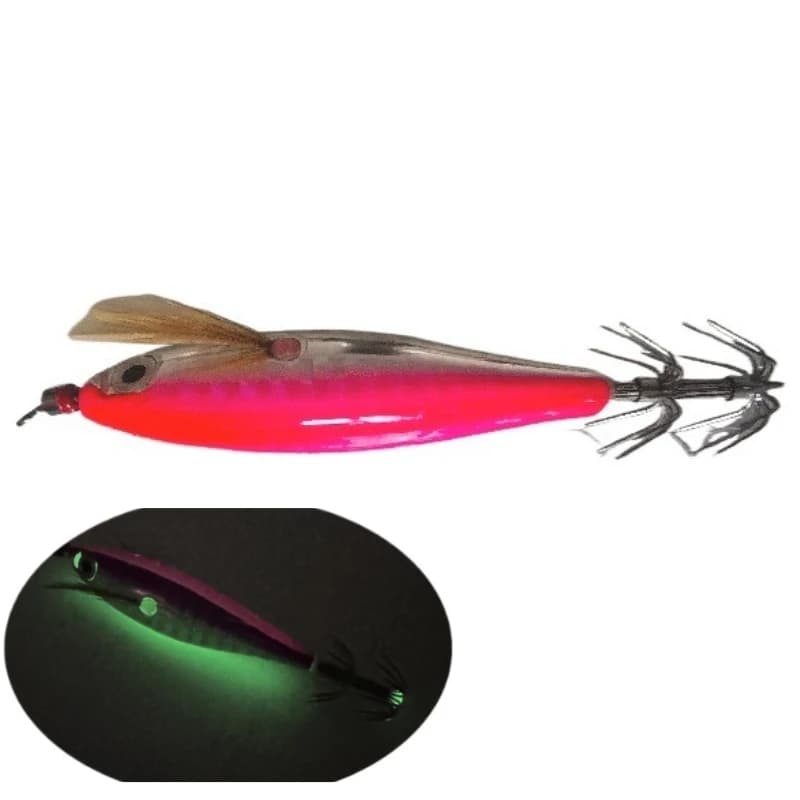 1/4pcs 5.5g Laser Luminous Bait Wood Shrimps Squid Hook Jigs Floating Fake Baits Horizontal Egi Octopus Cuttlefish Fishing Lures
