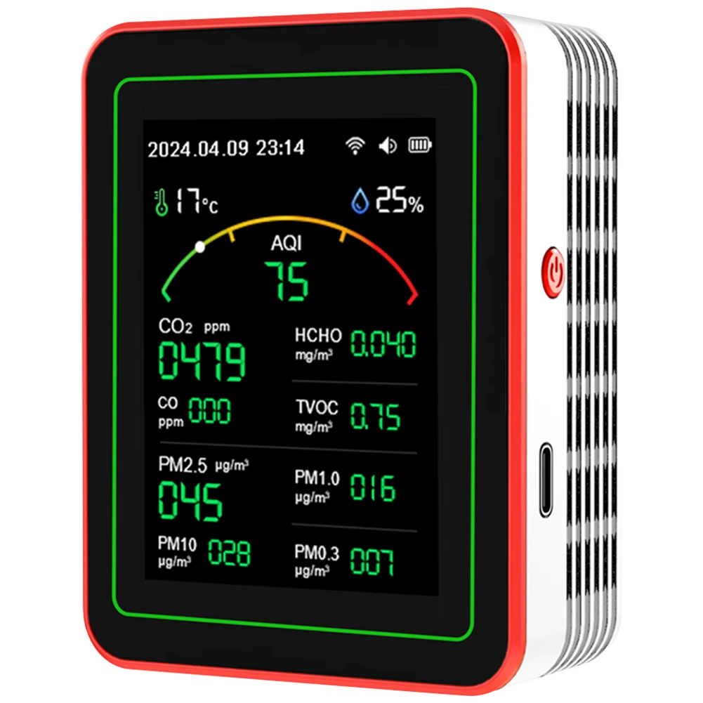 Home Air Quality Monitor Tuya WiFi App USB Rechargeable Gas Detector AQI PM2.5 PM10 PM0.3 TVOC HCHO CO CO2 Sensor Meter 15 in 1