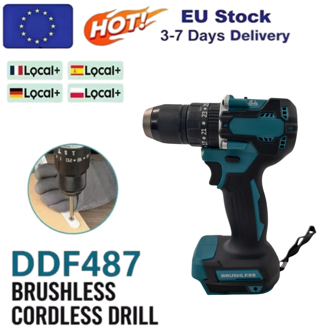 Fit For Makita Lithium 18V Battery 18V Brushless Cordless 13mm Drill Driver High Torque Rechargeable Lithium Electric Impact Screwdriver