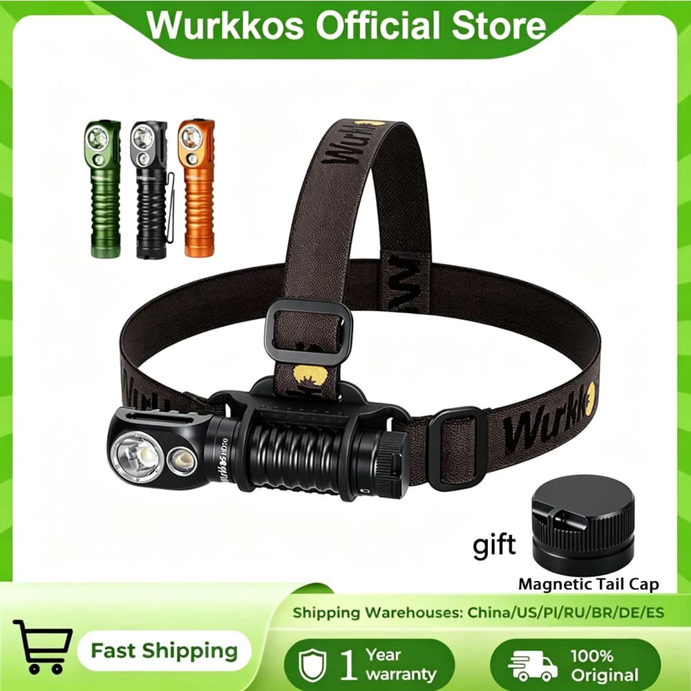 Wurkkos HD20 Headlamp 21700 Fishing Flashlight 2000 Lm Dual LED USB Reverse Charging Magnetic Tail Cap EDC Work & Camping