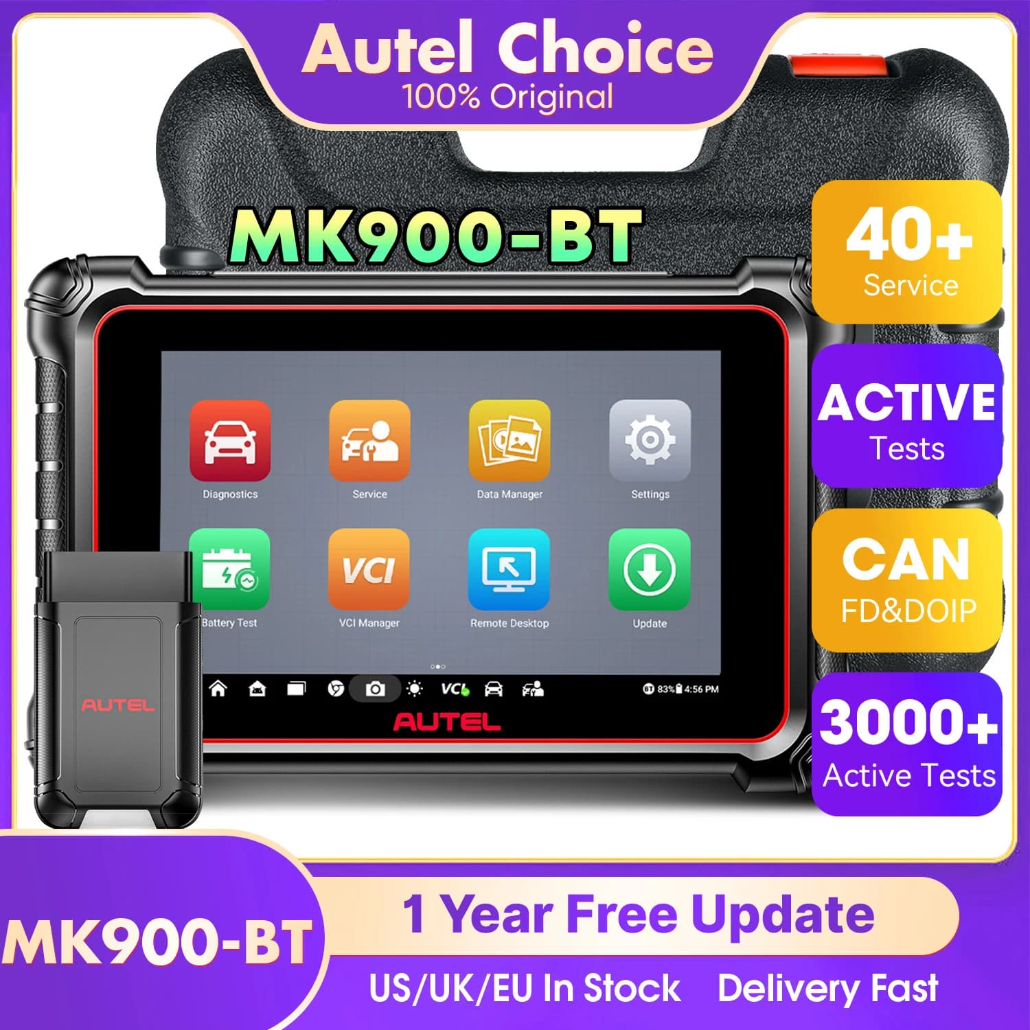 Autel MaxiCOM MK900BT MK900-BT Bidirectional Diagnostic Tool CAN FD/ DOIP Auto Car OBD2 Scanner Upgarde of MK900 MK808BT Pro