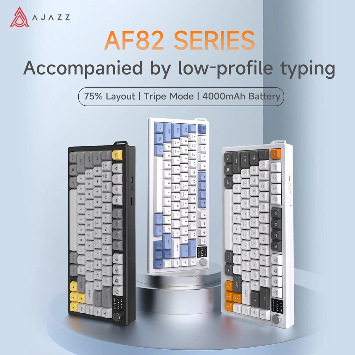 AJAZZ AF82 Tri-Mode Wireless Gaming Keyboard, 2.4G/Bluetooth/Wired, Full RGB Backlight, Compatible with PC