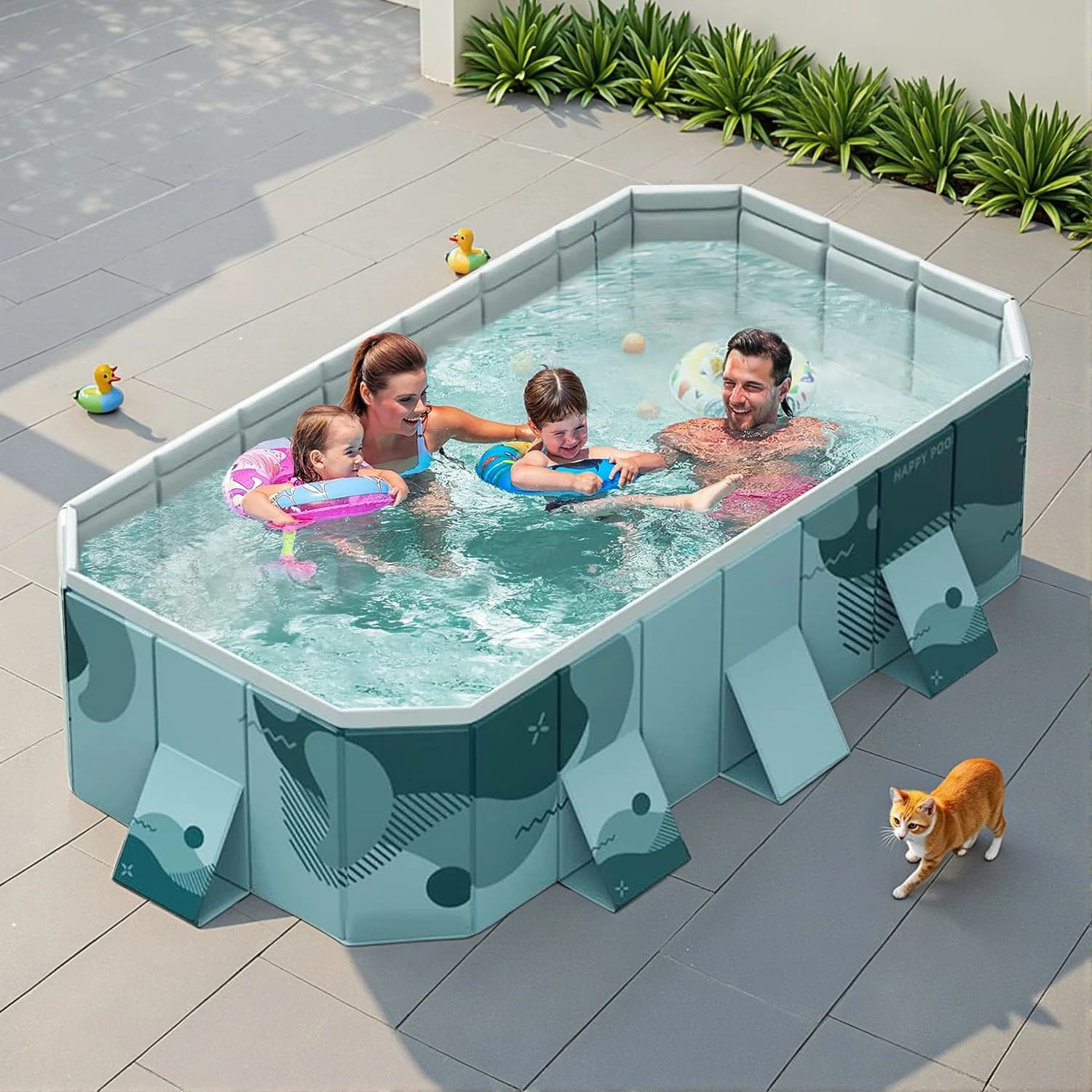 Foldable Pool For Family Non Inflatableframe Outdoor Swimming Pool Kiddie Pools Thickened Support Above Ground For 1~8 People Can Connected Water Pump