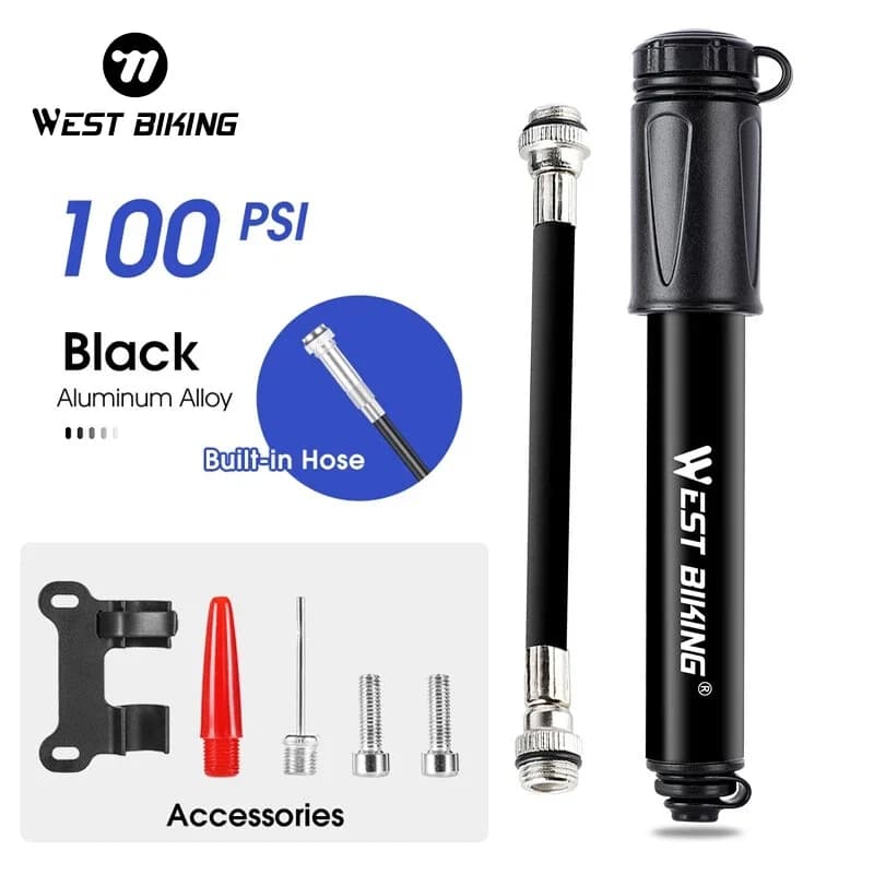 WEST BIKING Local Shipping Mini Bicycle Pump 100 PSI Portable Schrader Presta Valve Inflator Aluminum Alloy MTB Road Cycling Tire Hand Air Pump