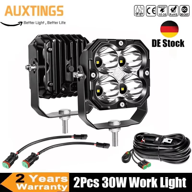 2 X 4'' 30W Work Lights, Spot Flood Combo Beam Cube LED Pod Light, 5500K Car Off-Road Driving Lamp for ATV, UTV, Truck, Motorcyc