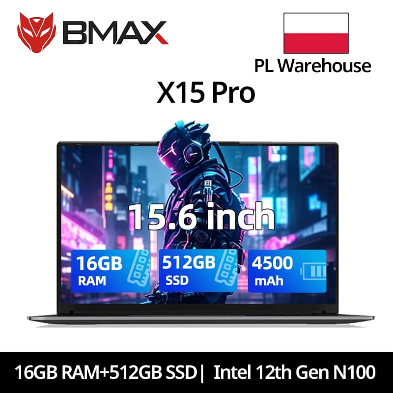 Bmax X15 Pro 15.6 Inch 16GB RAM 512GB SSD Intel 12th Gen N100 Processor Windows 11 Notebook 1920*1080 HDMI Wifi USB Pc Laptop