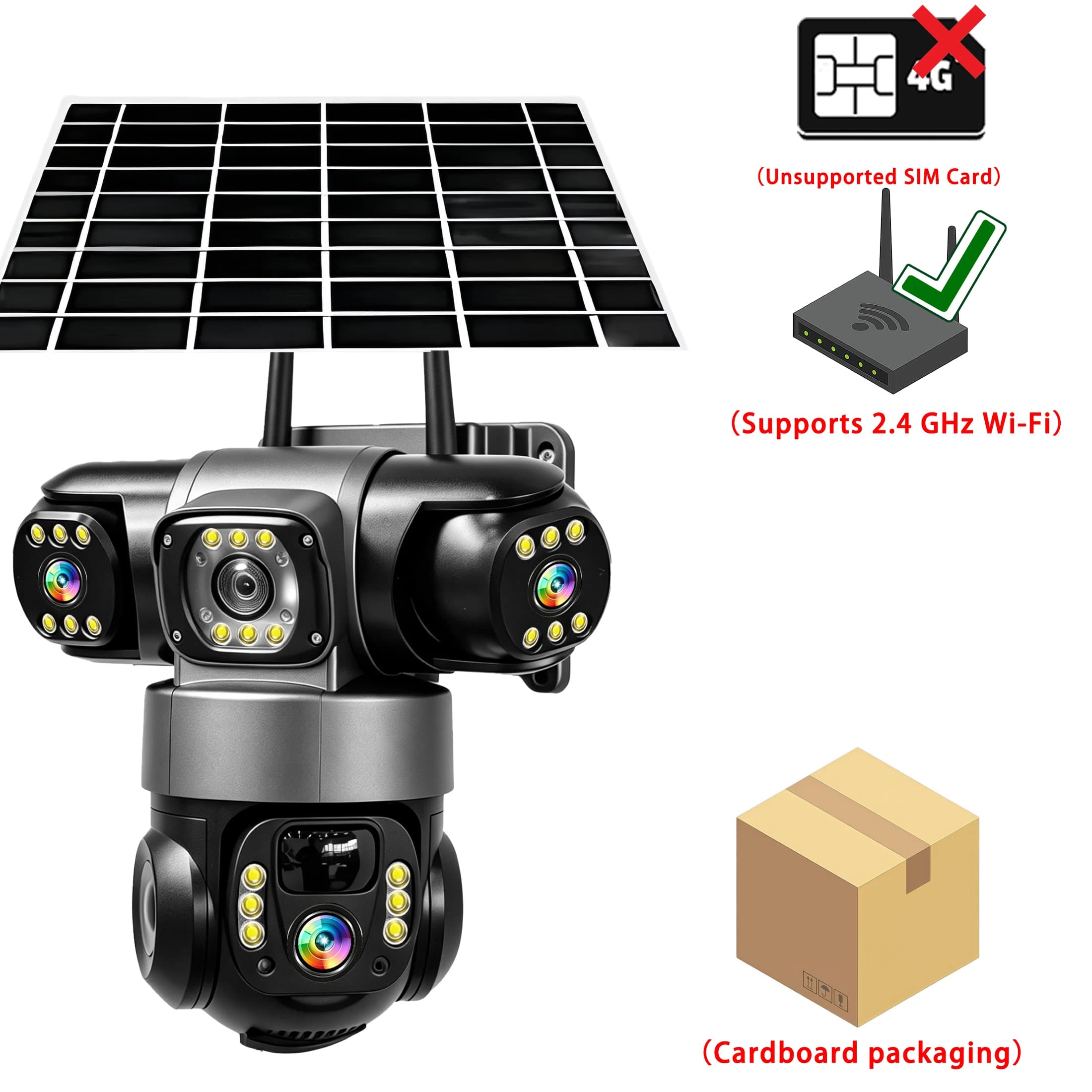 V380PRO 3 Lens 3 screens WiFi Solar Camera 15MP 360 Outdoor IP66 Waterproof CCTV Night Vision Two-Way Audio Camera Mobile Tracking WiFi Wireless IP Camera, AI Human Tracking, PIR human Detection, Alarm Notification, Otion Detection, Email Alert