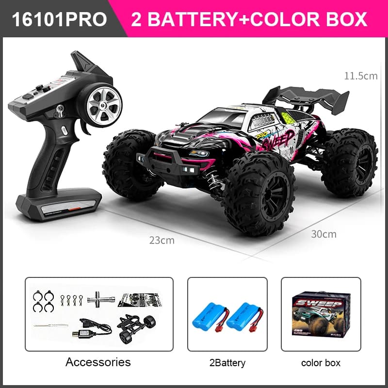 NEW 1:16 4WD RC Car 70KM/H With Led Lights 2.4G Remote Control Off-Road Cars 3Battery 2Batteny High Speed Brushless Children Toy