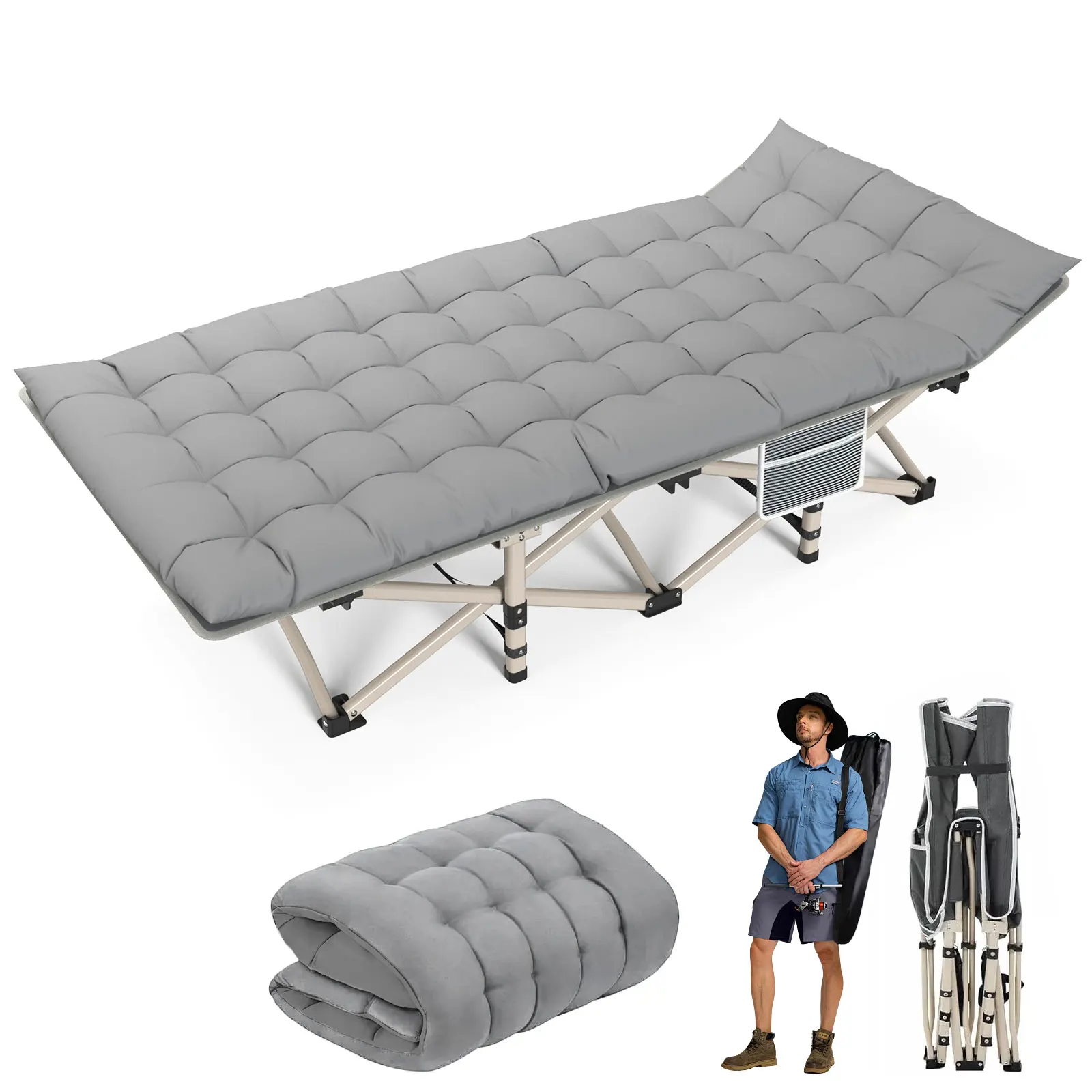 Folding Camping Cot Bed Single Portable Lightweight Outdoor Travel Nap Office Military Compact Durable Barraca Silla Ultralight