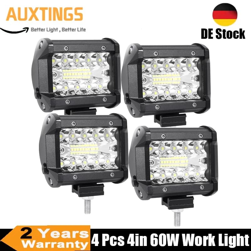4 X 60W 4 Inch LED Work Light 12V 24V Spot Beam Off Road Light Bar for 4x4 Truck ATV SUV UTV Boat Tractor