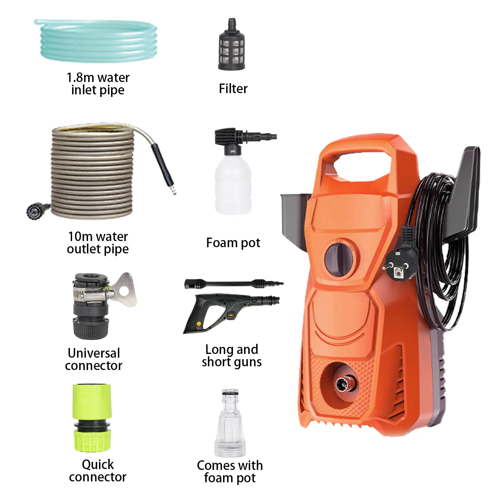 1500W 135 Bar Electric Pressure Washer Adjustable Nozzle Car Washer Lightweight Cleaner for Home Garden Patio Driveway Cleaning