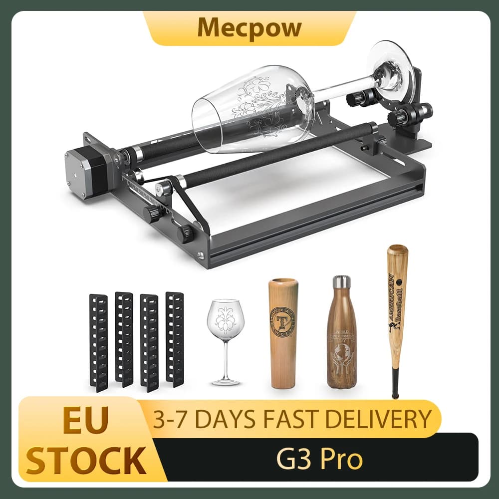 Mecpow G3 Pro Rotary Roller with Risers, 360 Degrees Engraving for Cylindrical Objects