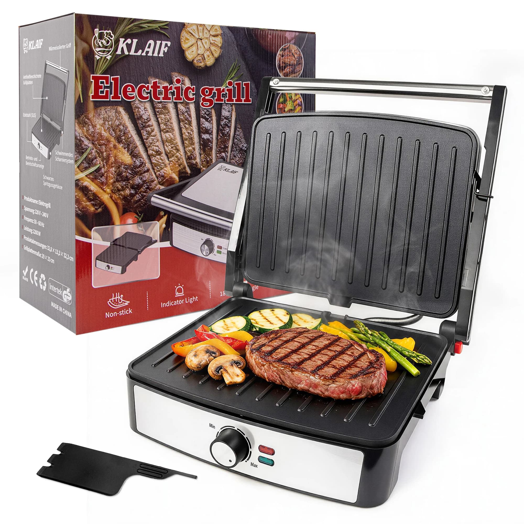 2200W Double Sided Heating Steak Grill Machine 180° Foldable Large Non-stick Panini Press Griddle with Temperature Control