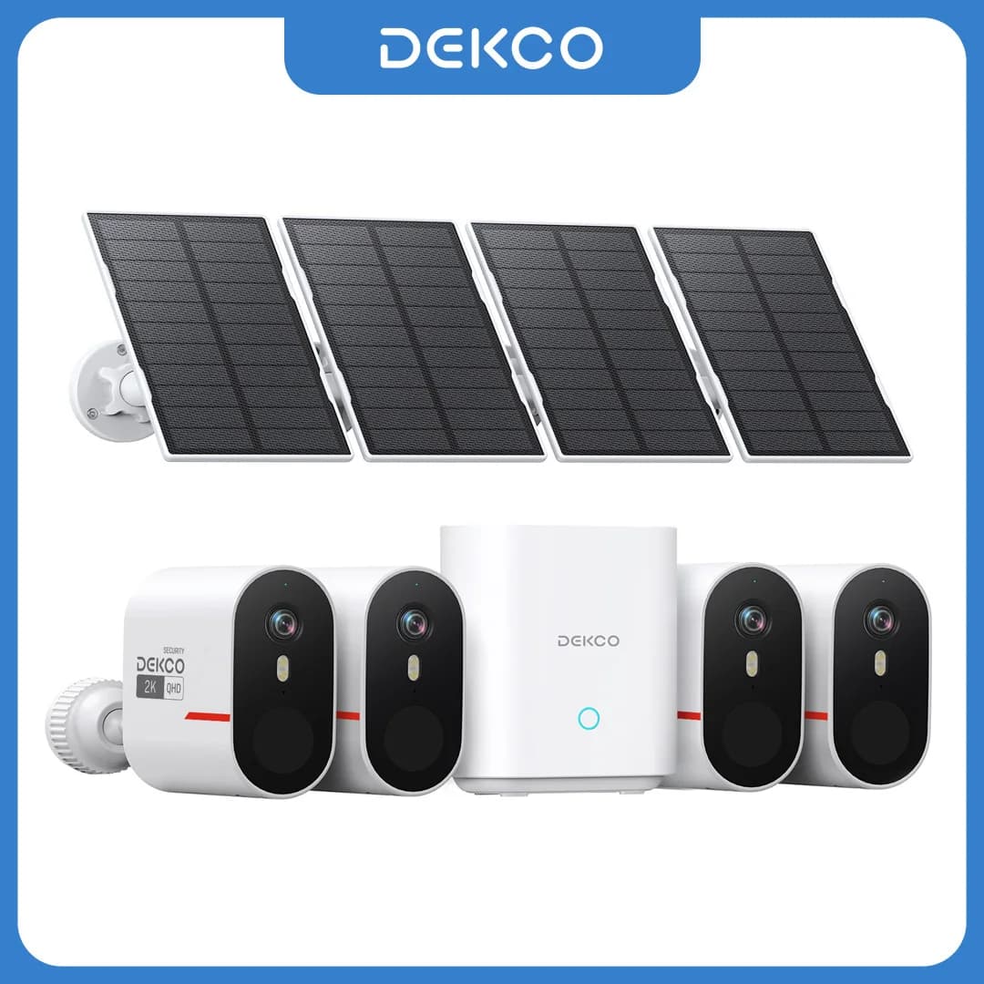 Dekco 3MP WiFi Solar Camera System 4 Cam Kit Outdoor Wireless Home Security Camera Color Night Vision 2-Way Audio CCTV Cam