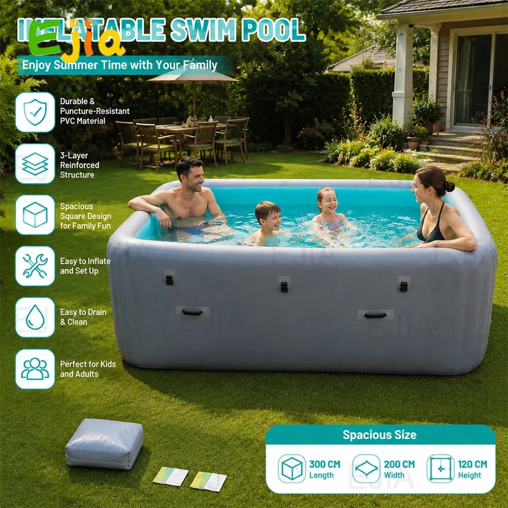 3x2x1.2M Large Inflatable Swimming Pool,Portable Foldable PVC Above Ground Pool For Family Adults Outdoor Backyard Garden Camping Water Pool
