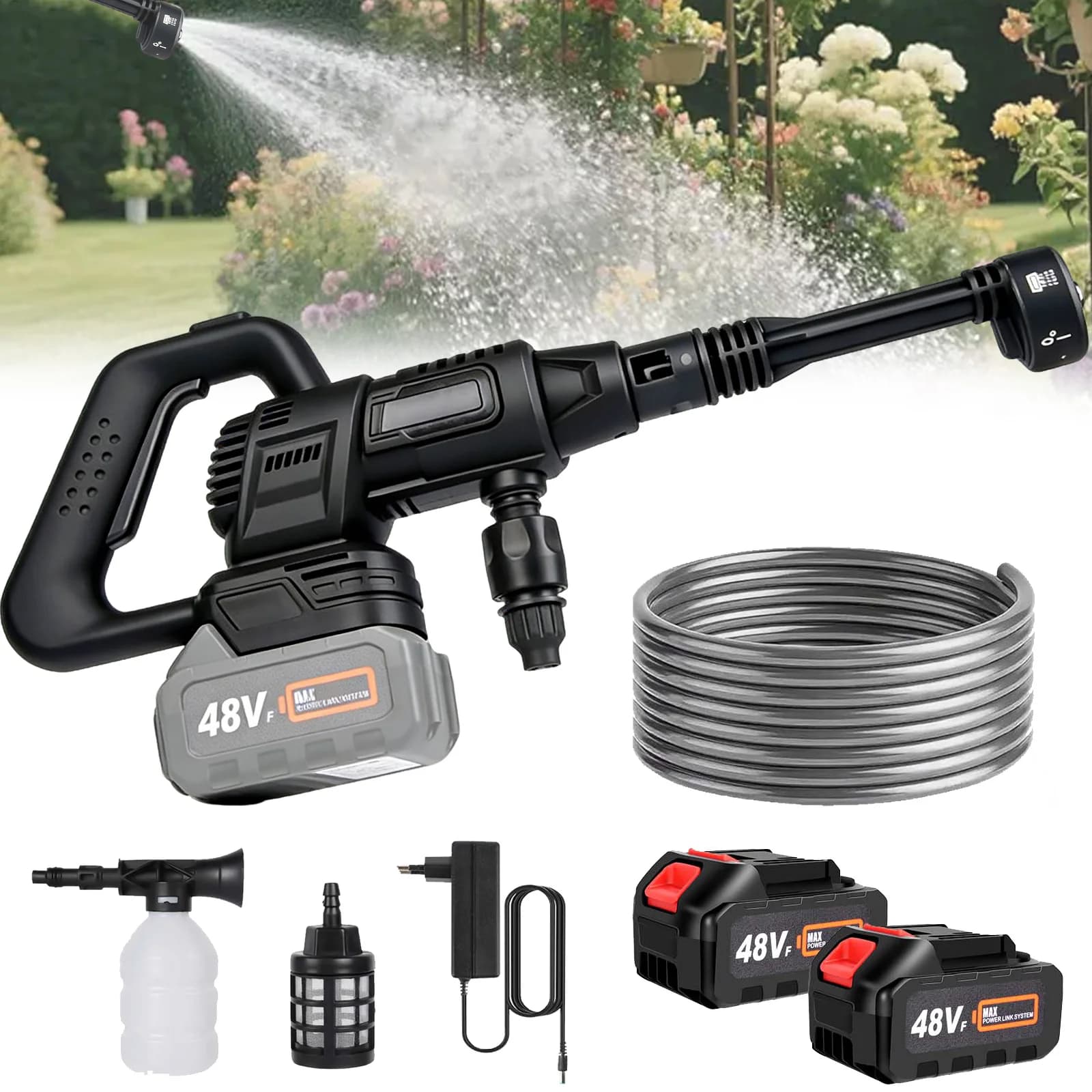 High pressure Cordless Car Washer Water Spray Gun Brushed Motor 6-in-1 Adjustable Nozzle Cleaner Washer Spray Water Cleaning Machine
