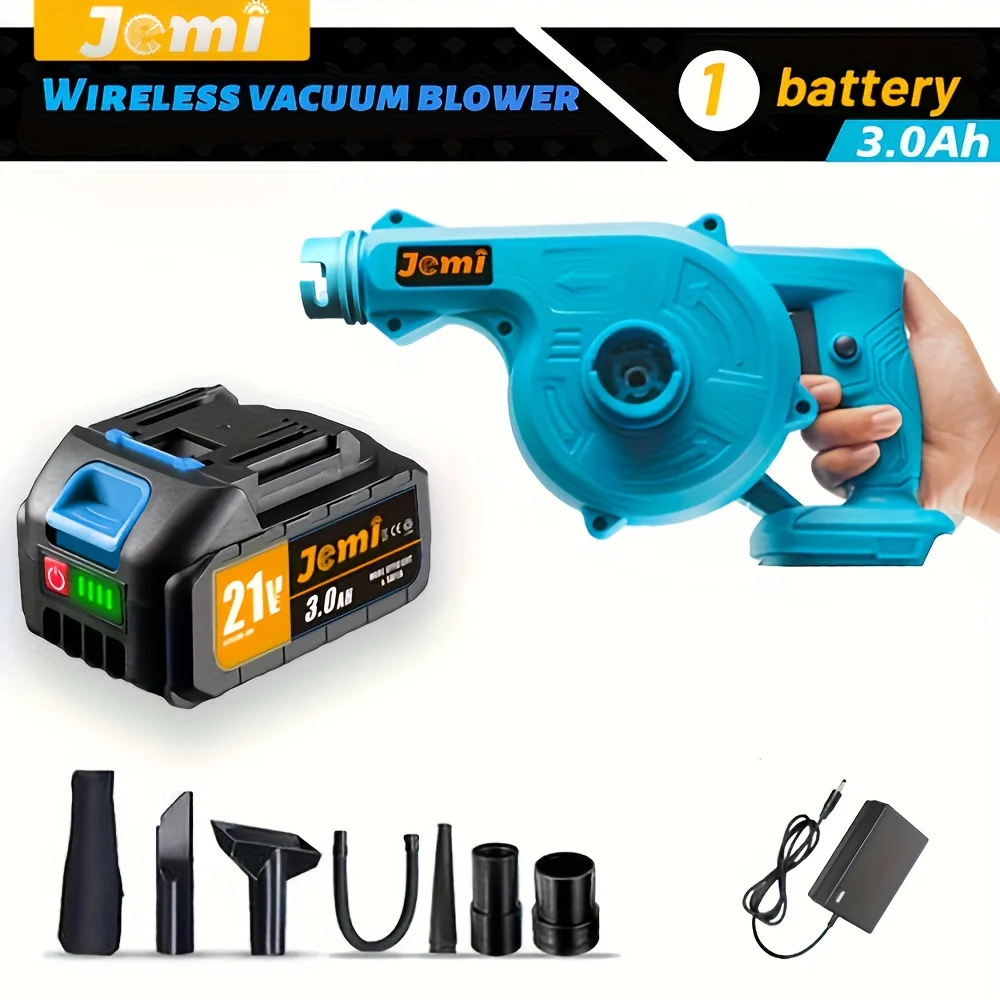 Jemi cordless leaf blower is equipped with various attachments, suitable for dust removal and leaf cleaning.