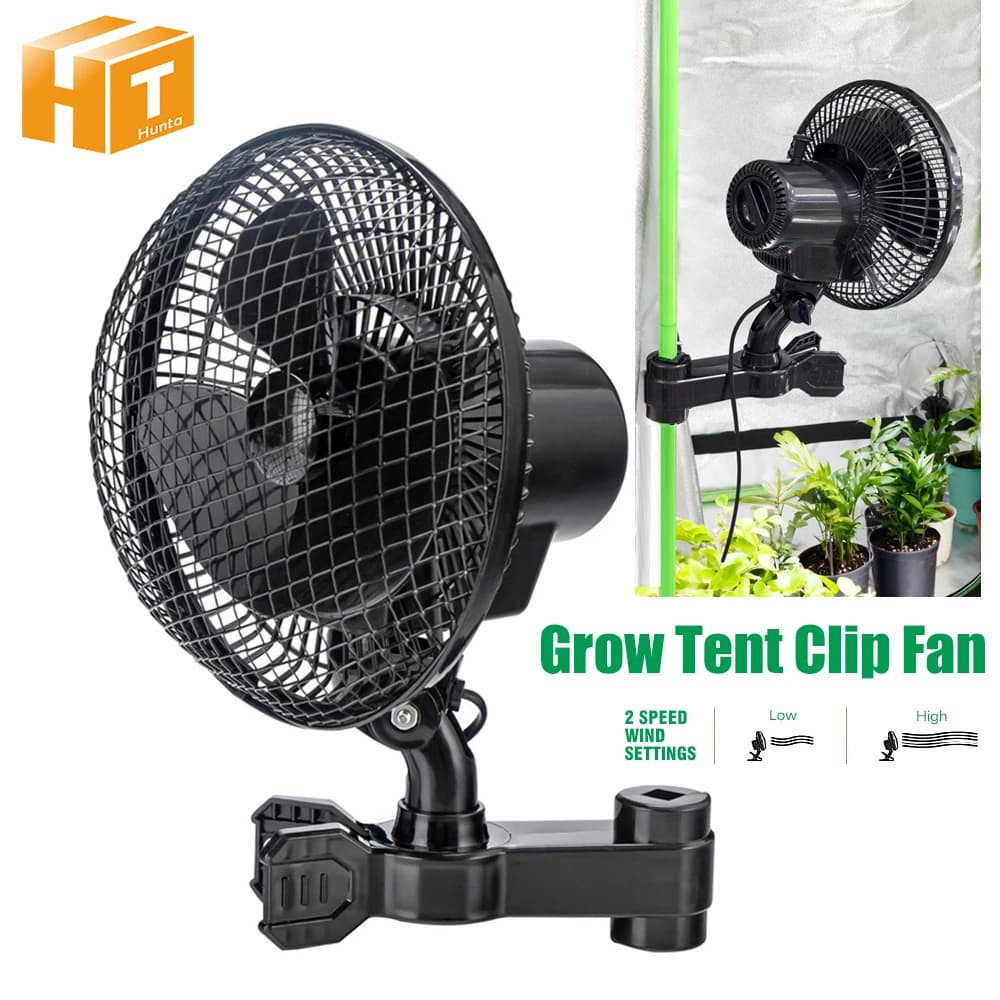 220V 25W clip-on fan for grow greenhouse, 2 speeds, cooling airflow for all growth stages, plants, hydroponics, greenhouse