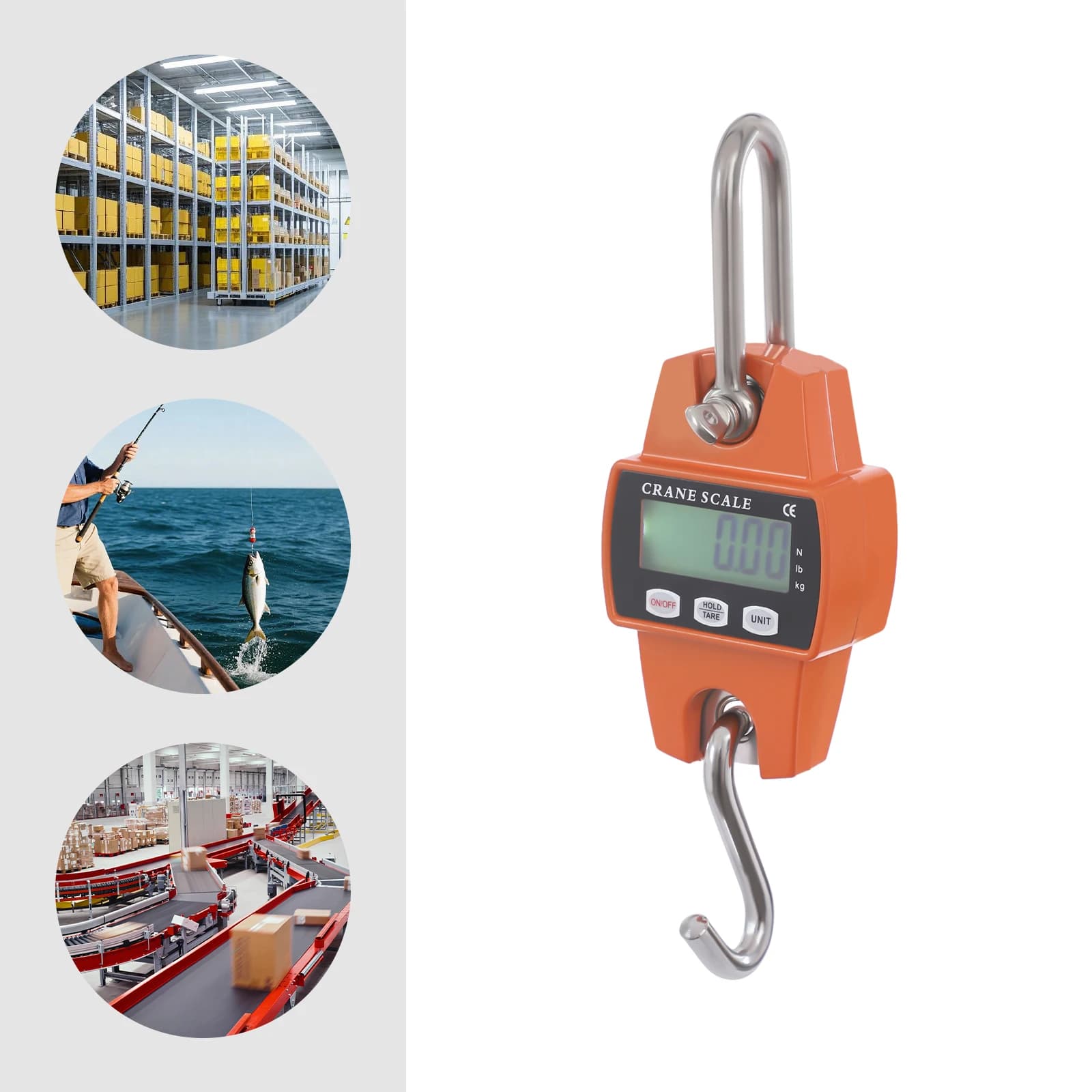 Digital Hanging Scale Portable Hook Scale with Lb/Kg/N Units Electronic Crane Scale with LCD Backlight for Warehouse,  Logistics