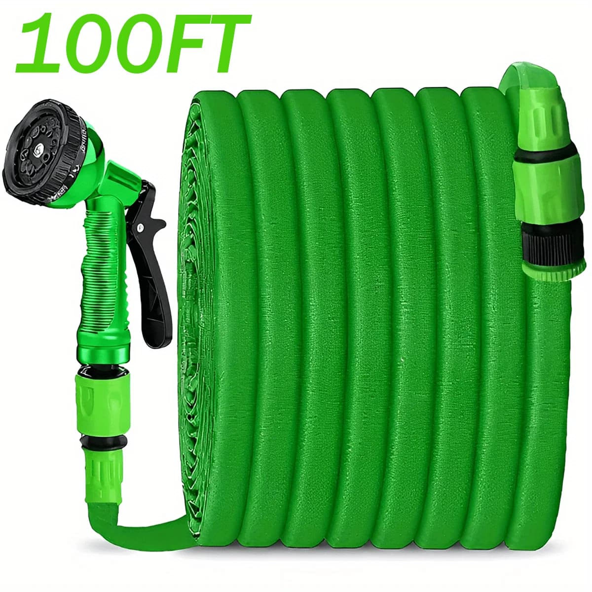 100ft Portable Function Heavy-Duty Rubber Non-Expandable Water Pipe Set, Multi-Pressure Nozzle Water Gun Car Washing And Cleaning Tool, Suitable for Industrial Watering, Lawn Care, Easy to Store, Durableulti-Pressure Nozzle Suitable