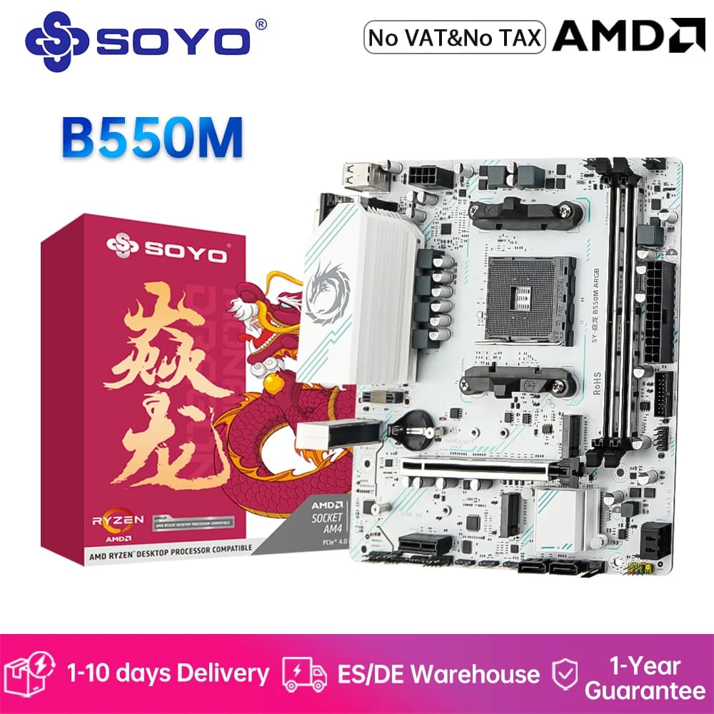 SOYO AMD B550M Motherboard Dual-channel DDR4 M.2 NVME Memory with ARGB Pin Support AMD4 Ryzen 5 5600/5700X for Gaming Computers