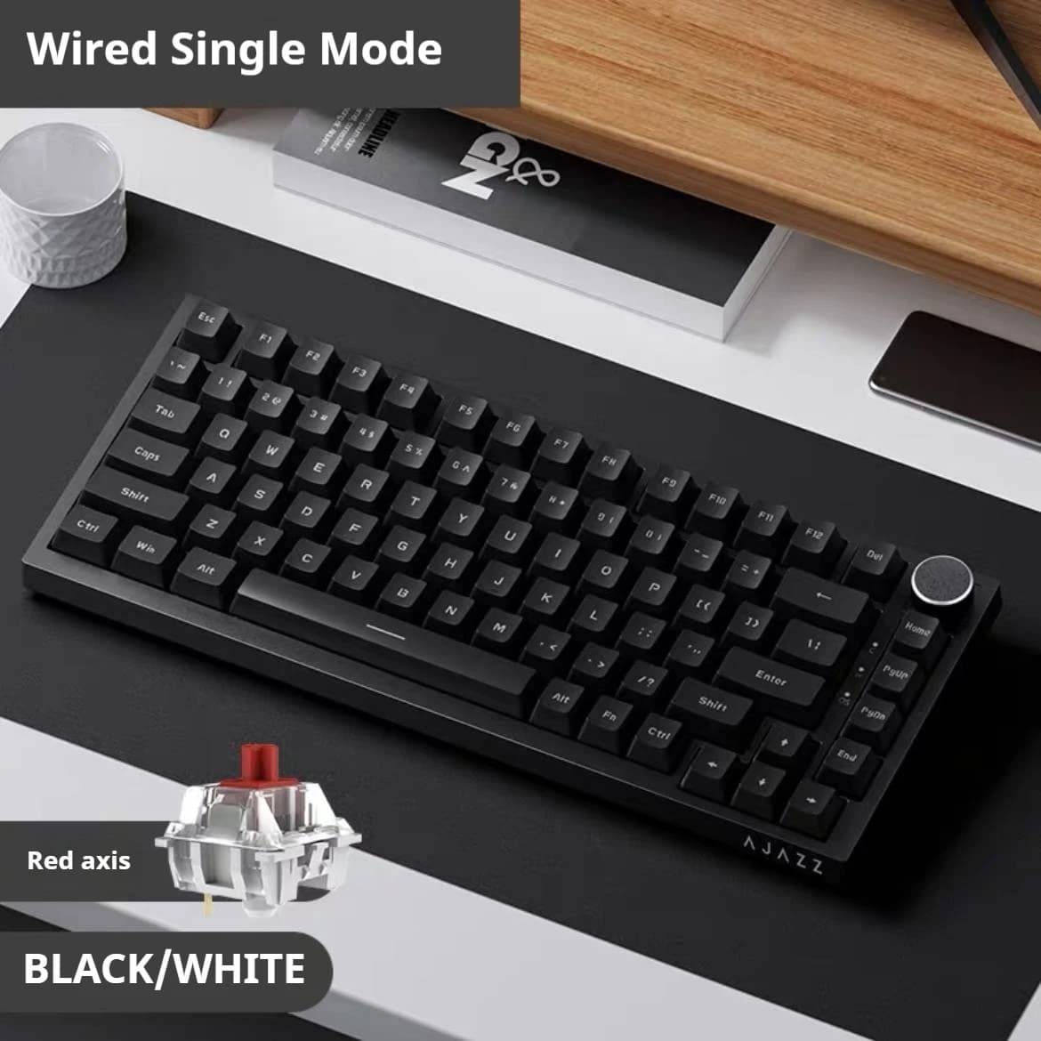 AJAZZ AK820 Wired Mechanical Gaming Keyboard 75% Layout,with Volume Knob, Southward LED, PBT Keycaps, Programmable RGB,