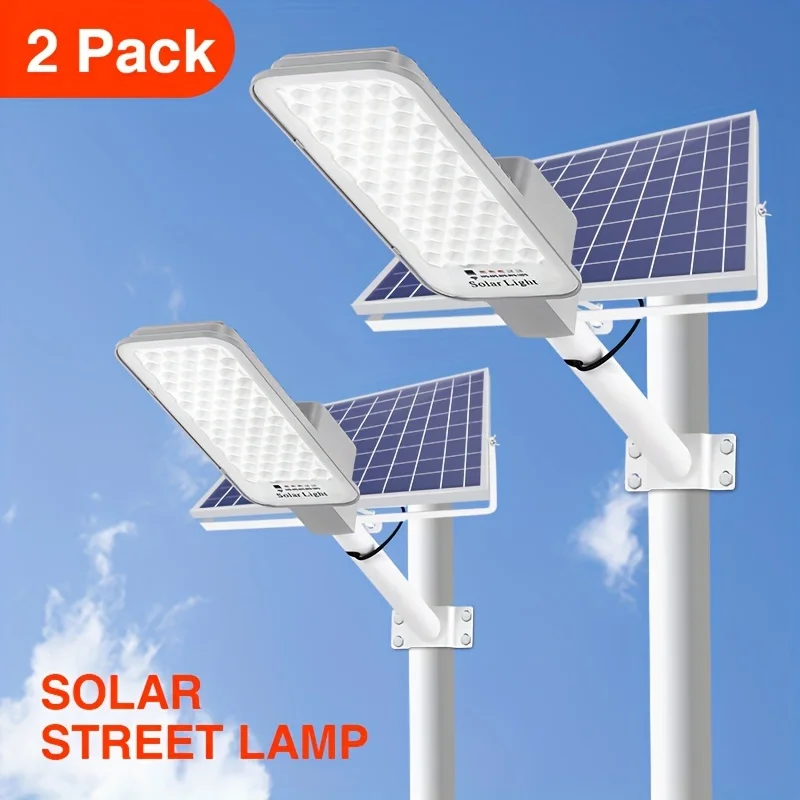 2PCS Solar Street Lamp 6000mAh Sensor Automatic Switch Remote Control128 LED Outdoor Lighting for Garden, Lawn, Driveway, Garage