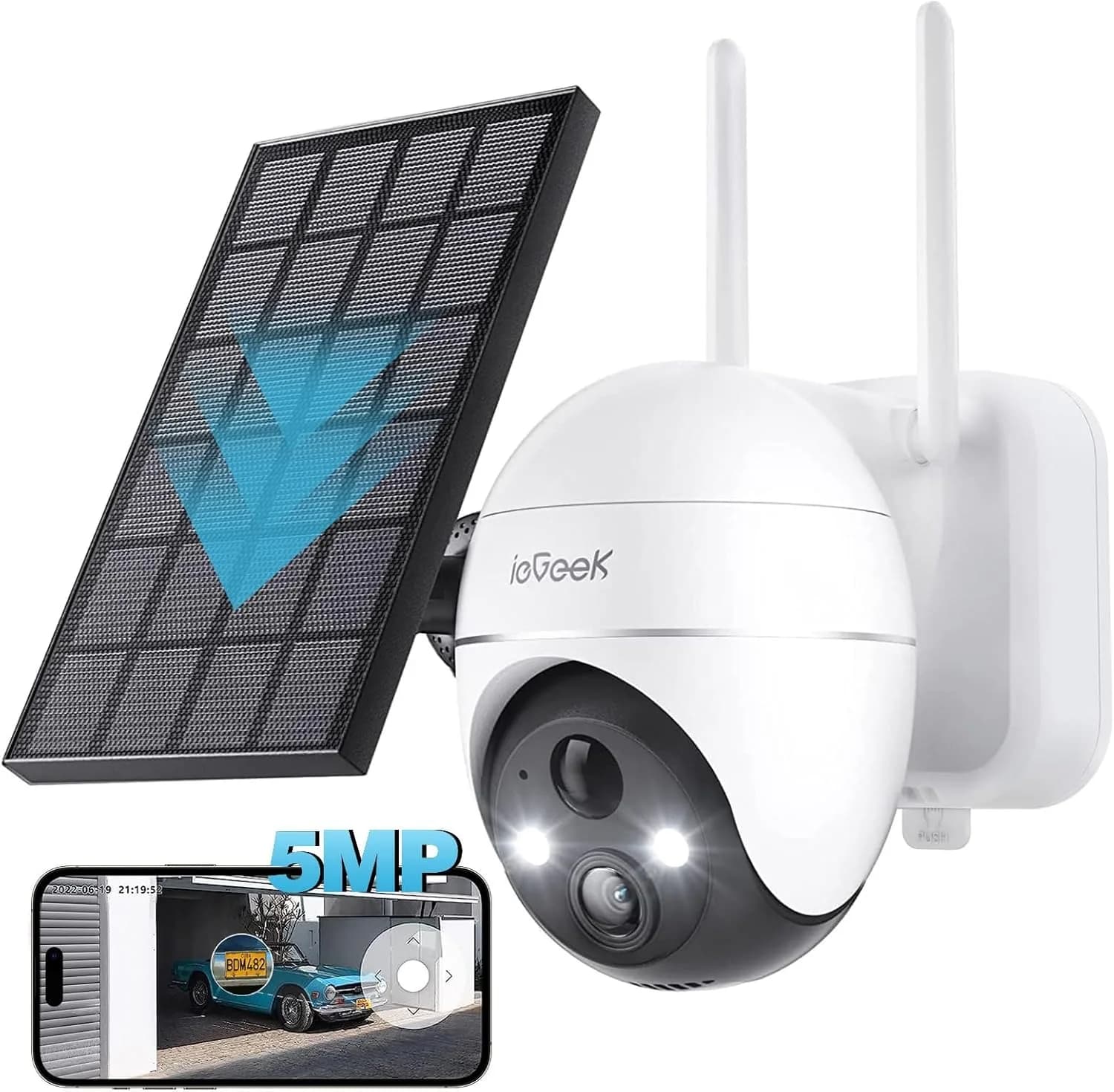 ieGeek 5MP Wireless Outdoor WiFi Surveillance Camera, Solar Camera, 360 Degree Camera, Human PIR Detection, Colour Night Vision
