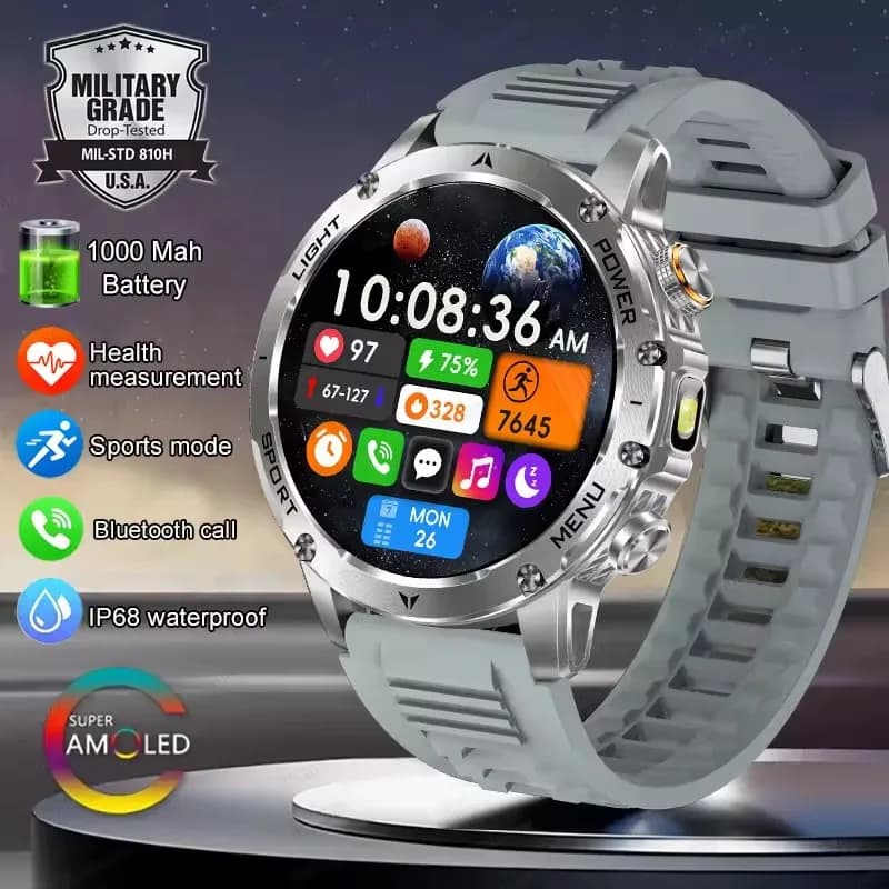 T-Rex 3 Military Grade 1000mAh Battery Smart Watch IP68 Waterproof GPS Bluetooth call AMOLED HD Men Sports 2026 New Smartwatch