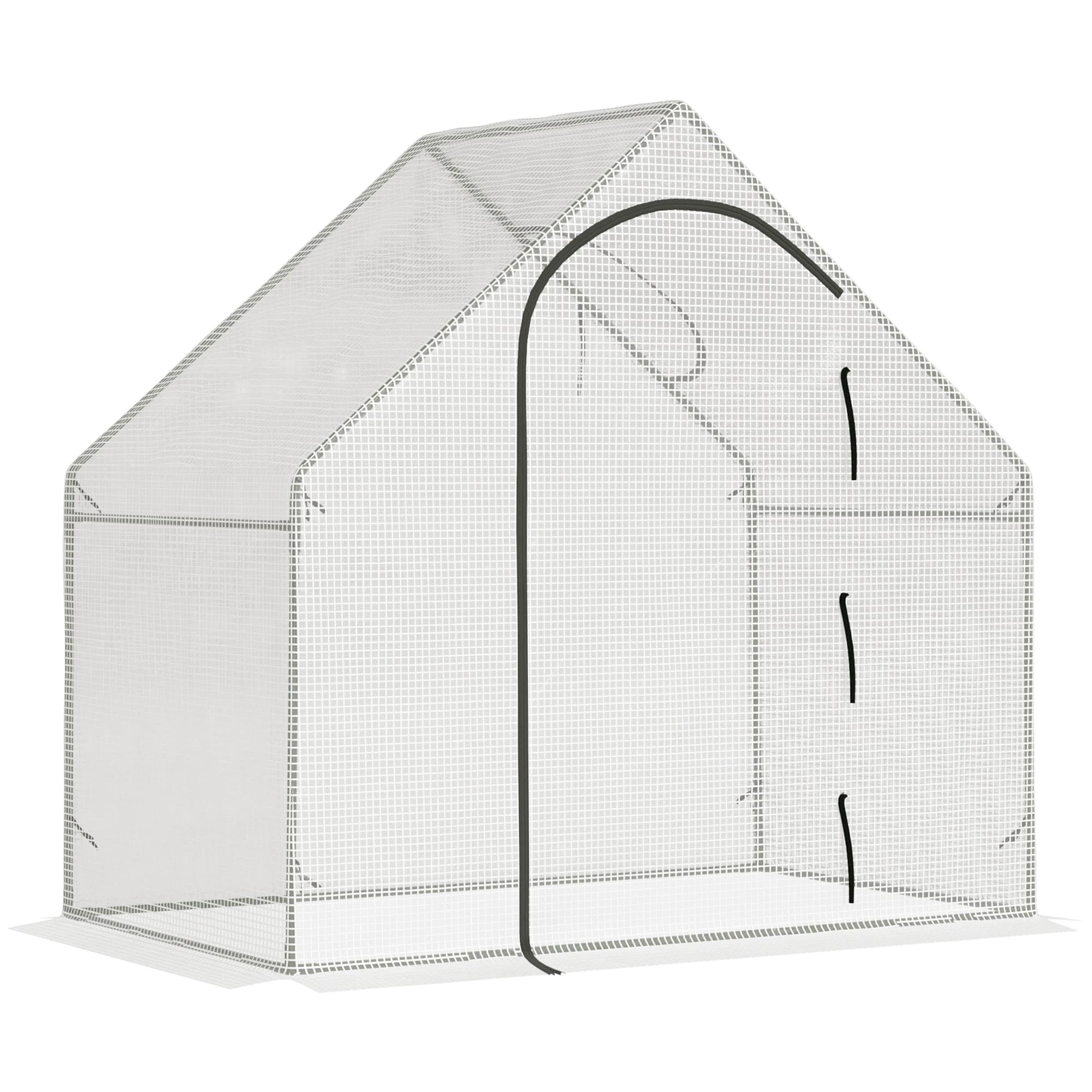 Walk-in Greenhouse with Window and Door, Sturdy Steel Frame and PVC Cover for Garden, Roll-Up Front Door and Top Ventilation, Rust-Resistant Powder-Coated Frame, Includes Guy Ropes and Ground Stakes for Stability, Ideal for Tomatoes, Flowers, and Seedling