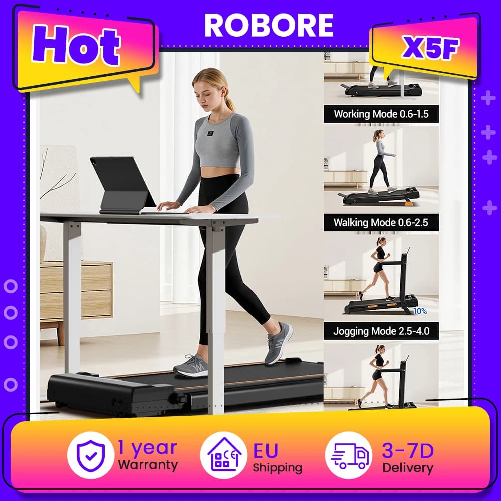 ROBORE U18 Treadmill with 12% Incline, 10km/h Max Speed, 3 Levels, 2.75HP Brushless Motor, 150kg Capacity, Real-time Data, Low Noise, for Home & Office