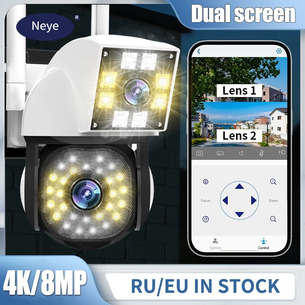 8MP 4K Outdoor WiFi Camera 1080P Dual Lens Dual Screen Security IP Camera Outdoor Home AI Body Automatic Detection and Tracking