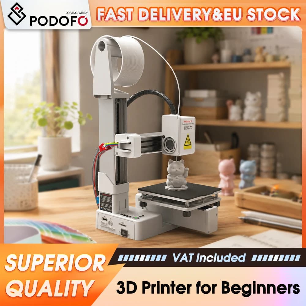 Podofo K10 Entry Level Desktop 3D Printer One-Touch Printing Auto Slicing Software Support PLA TPU 1.75mm Filament Compact DIY 3D Printing Machine For Beginner Hobbyist Home Model Making