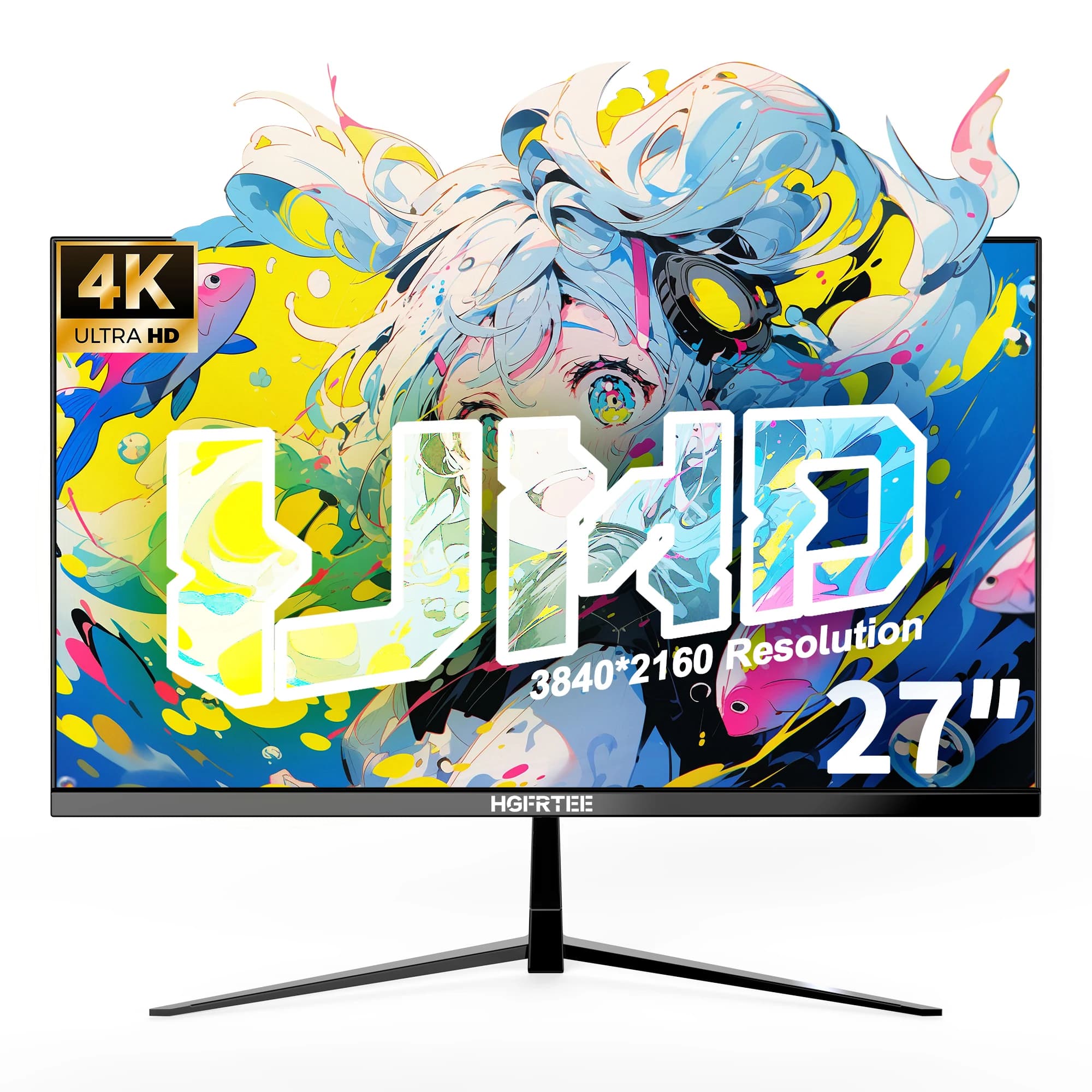 HGFRTEE 27" 4K UHD Monitor 3840x2160 IPS Screen,60Hz10Bit 99%sRGB, Eye Care Office Display HDMI DP External Monitor for Laptop PC