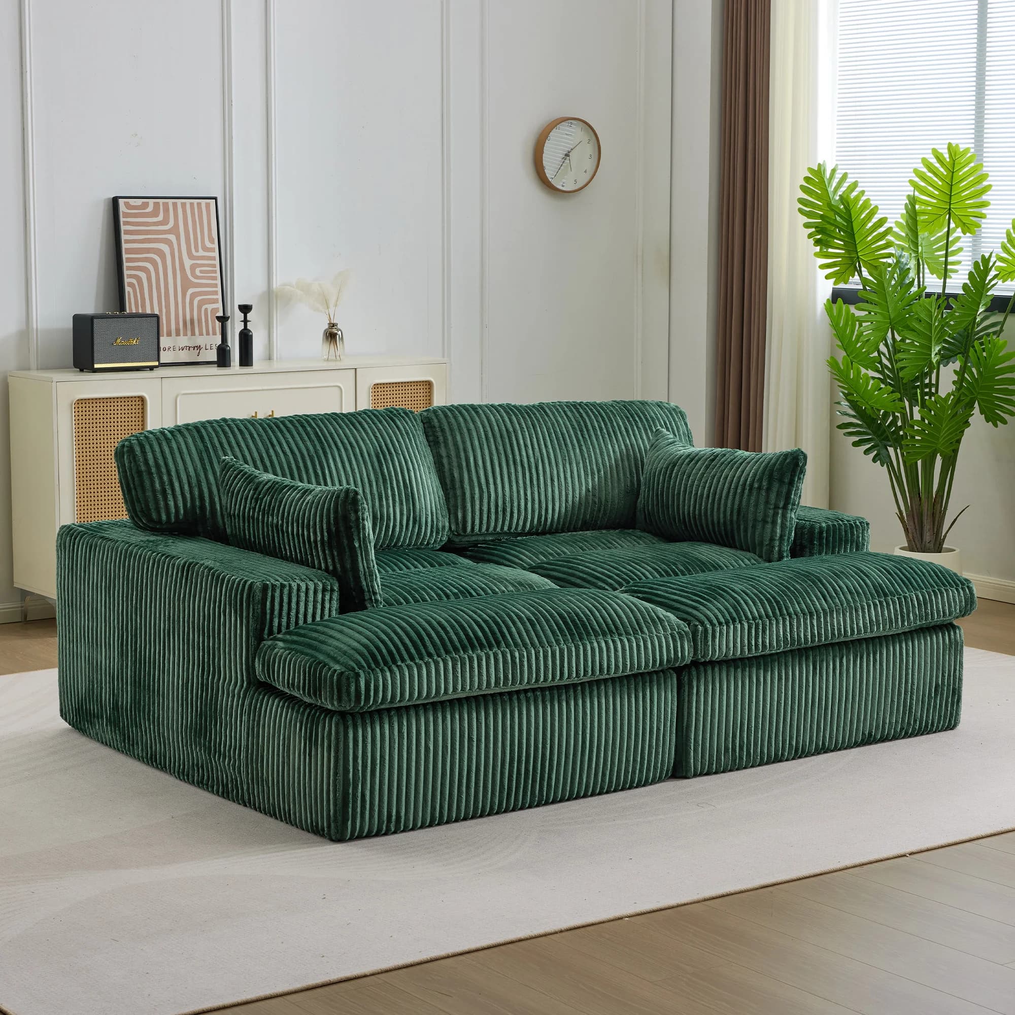 Gray Corduroy Modular Sectional Sofa Bed, 2-Seater Free Combination Convertible Floor Couch, Ergonomic Back Lumbar Leg Support, No Assembly Vacuum Compressed 72H Expansion for Living Room Apartment Bedroom Dorm