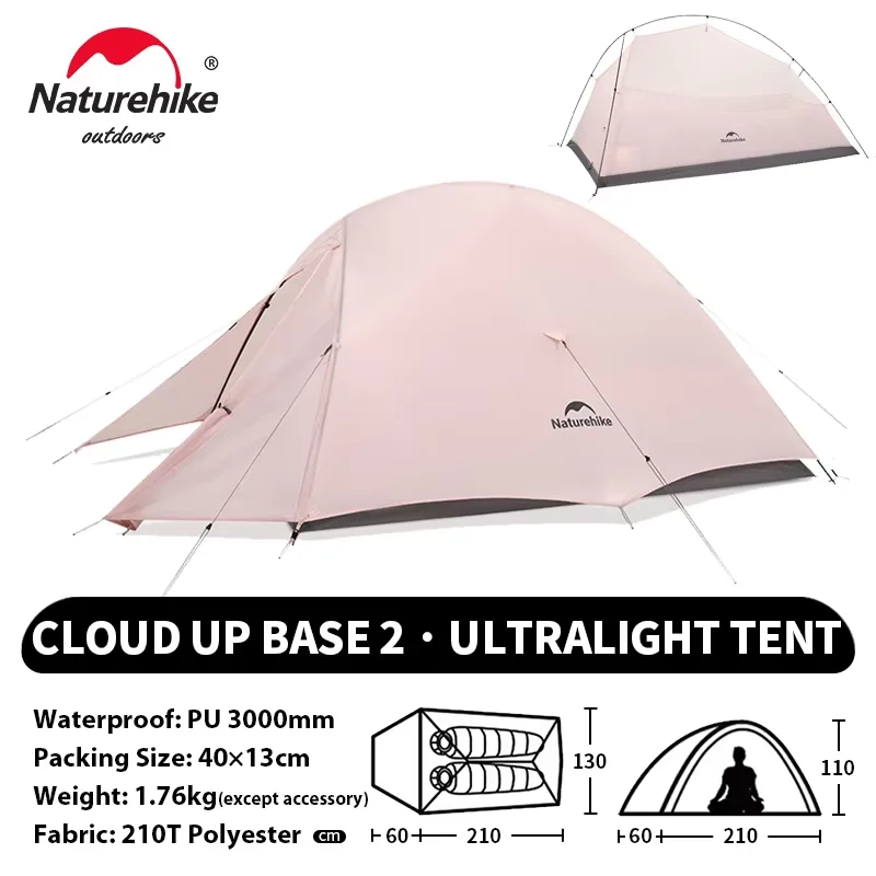 Naturehike Cloud Up 2 People Tent Ultralight 20D Camping Tent Waterproof Outdoor Hiking Travel Backpacking Cycling Fishing Tents
