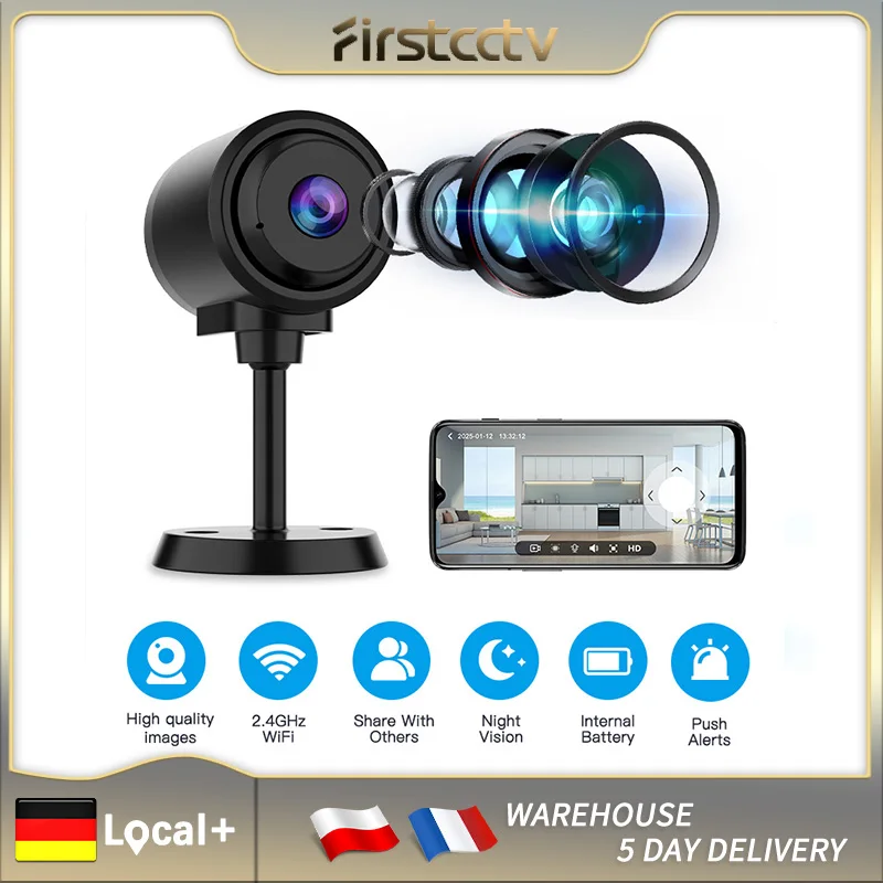 FIRSTCCTV Wireless Mini WiFi Security Camera with Night Vision Motion Detection Rechargeable Battery Easy to Mount