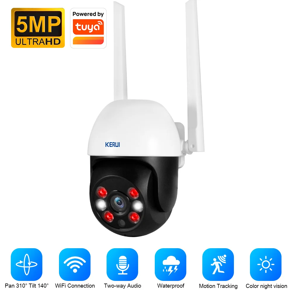 KERUI 8MP/5MP 4K HD PTZ WiFi Camera for Outdoors/Indoors Waterproof IP Camera Works with Tuya CCTV Video Surveillance Home Security