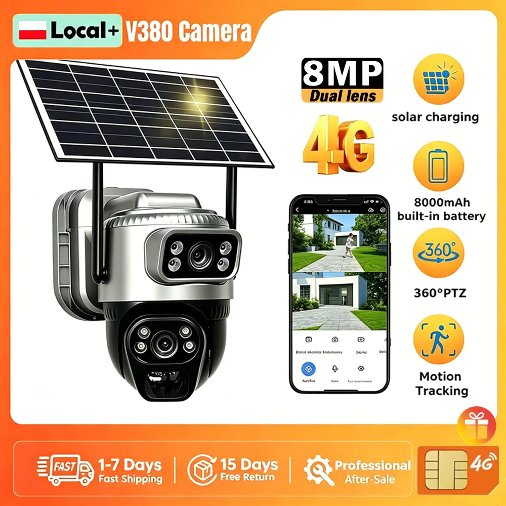 V380 Pro 4G Outdoor Waterproof Camera With Sim Card 8MP 4K Dual Lens Monitor Night Vision Security PTZ Solar CCTV Home IP Camera