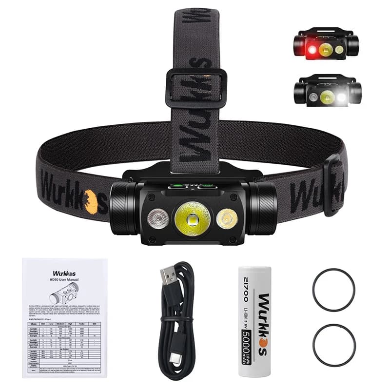 Wurkkos HD50 Headlamp 2A Rechargeable 21700 LED Headlamp 4000 Lumens with 660nm Red Light Work Light Magnetic Tail Light Fishing Light—Ships from Local Warehouse