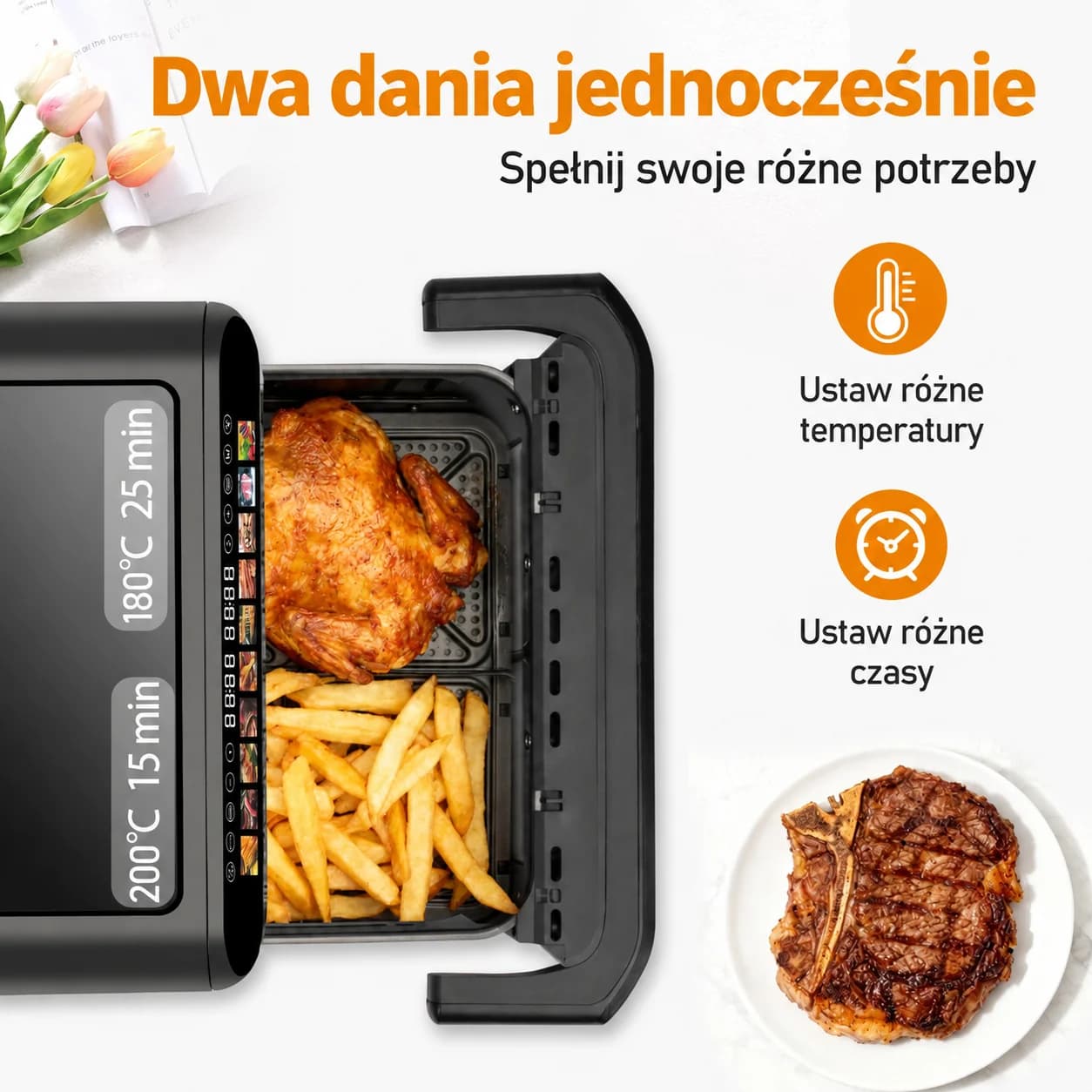 Sinaopus Fat Free Fryer 10L Dual Basket Air Fryer Double Basket Air Air Fryer XXL Air Fryer Oven Free LED Touch Window