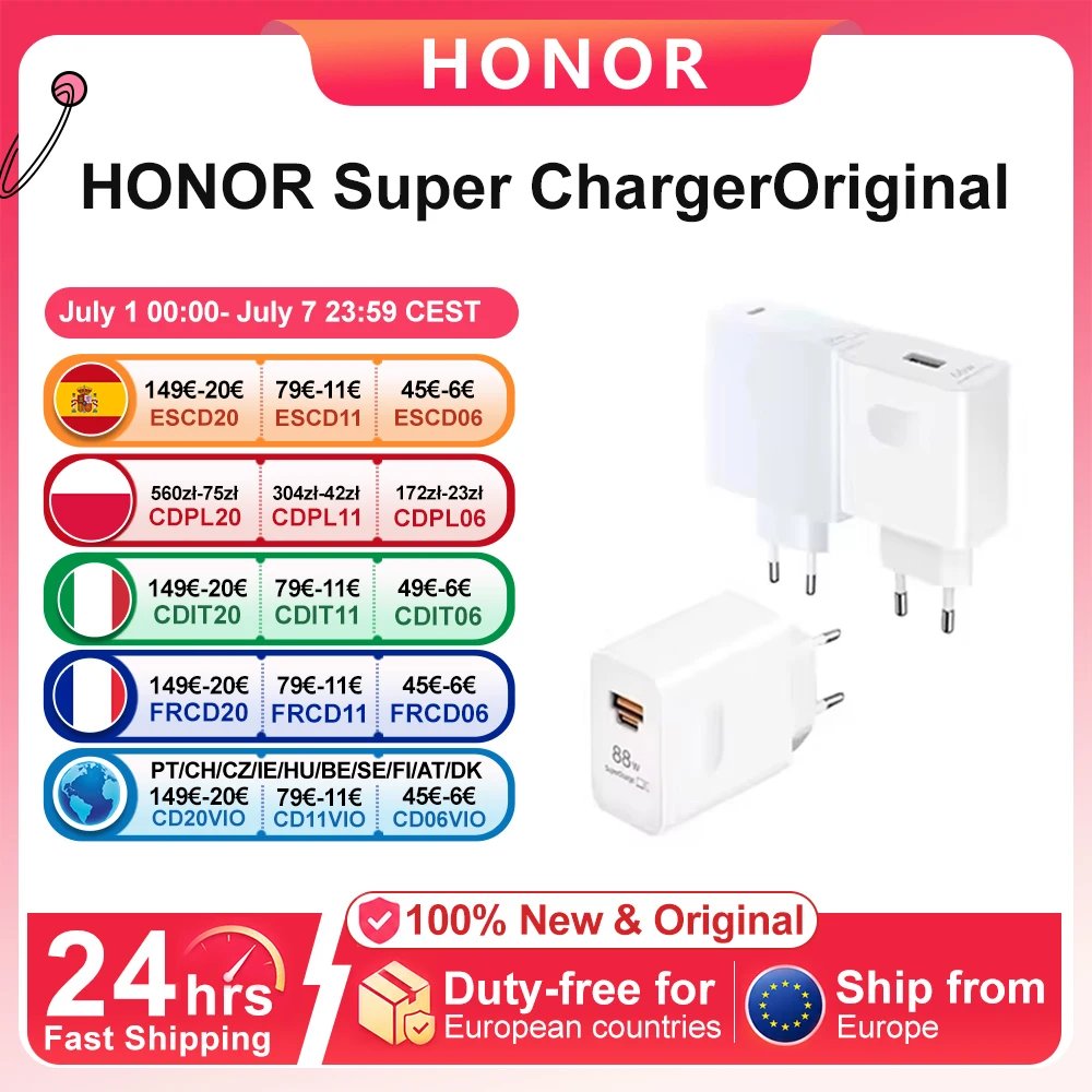 HONOR Super ChargerOriginal fast charging usb EU Charger For HONOR Magic 8 pro HONOR Magic 7 pro HONOR 400 pro 66W 88W 100W