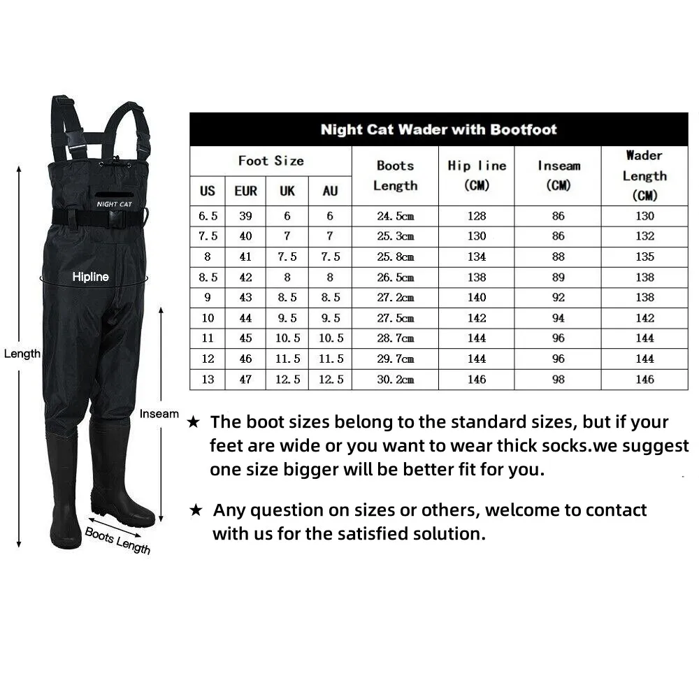 Night Cat Waterproof Fishing Waders: Hunting Chest Wader with Bootfoot Belt Breathable Lightweight Black Men  Women Size 6.5-13