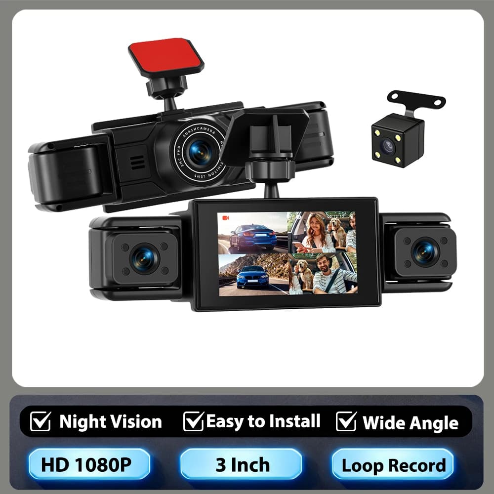 Podofo 3inch 1080P Car DVR Camera with Four Lens HD Car Recorder Support Motion Detection Night Vision Loop Recording Dash Cam