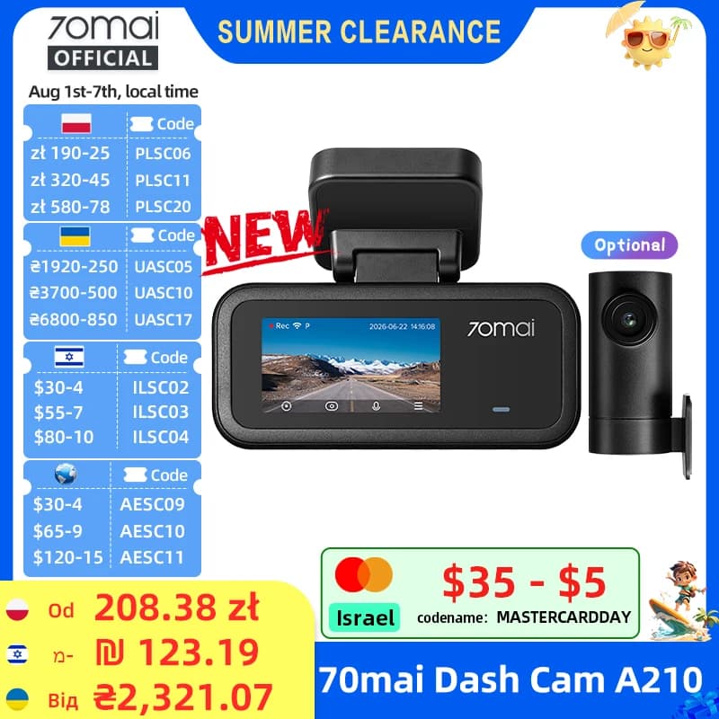 70mai Dash Cam A200 1080P 2'' IPS Screen Dual-channel Record 70mai Car DVR A200 24H Parking Monitor 130°FOV Night Vision